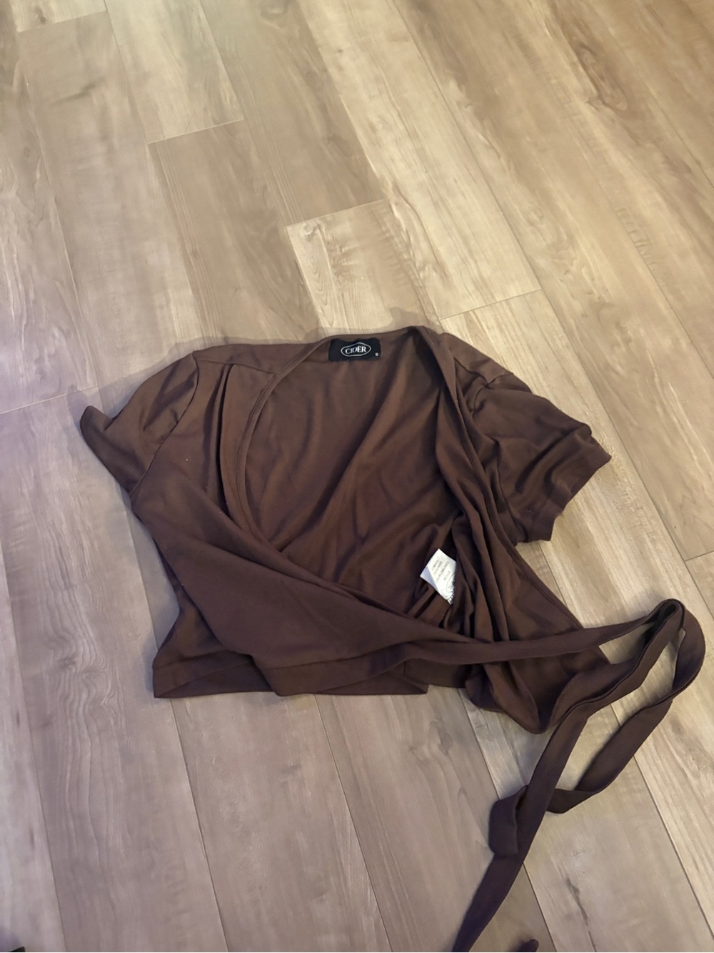 Cider Brown Wrap Short Sleeve Tie Top